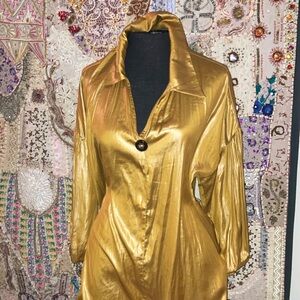 Gold Satin Button-Up Dress